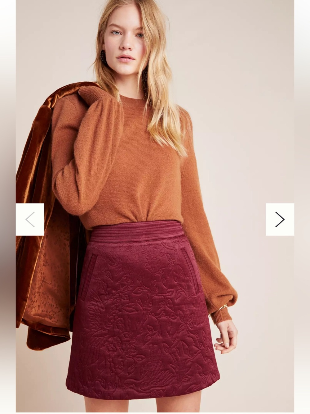 Maeve Anthropologie Beatrice Wine Quilted Floral A-Line Mini Skirt NWT 10